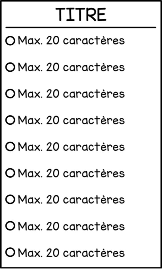 Liste à cocher 9 espaces (sur mesure)