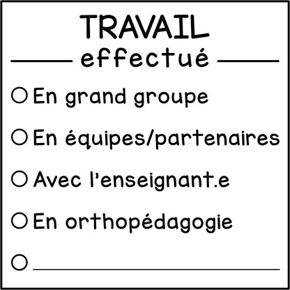 Travail effectué (à cocher)