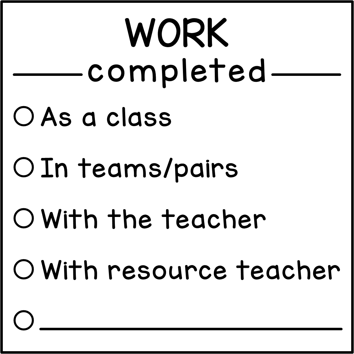 Work completed (checklist)