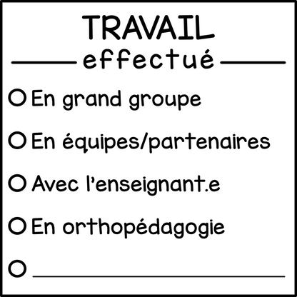 Travail effectué (à cocher)